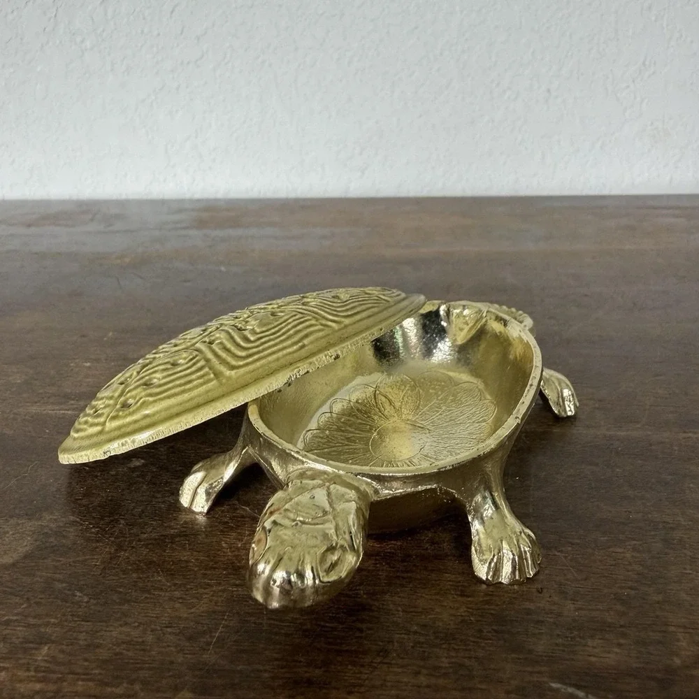 Vintage Torino Brass Turtle Enamel Shell Vanity Ring Dish Trinket Tray Soap Dish